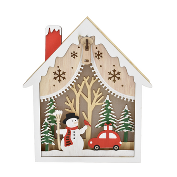Adorno navideño casa nevada con luz
